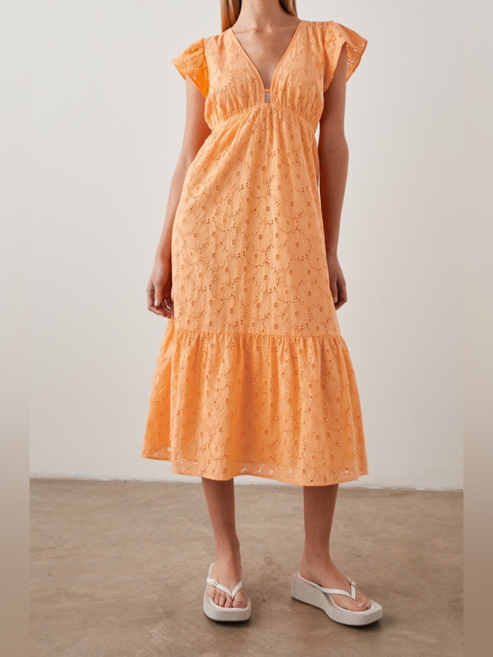 Rails Tina Marigold Eyelet Midi Dress Size Medium